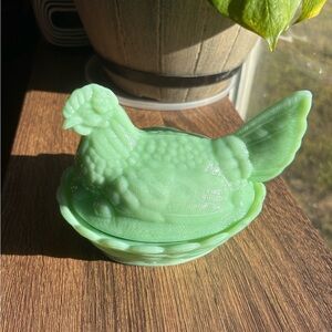 Jadeite Green Hen on Nest